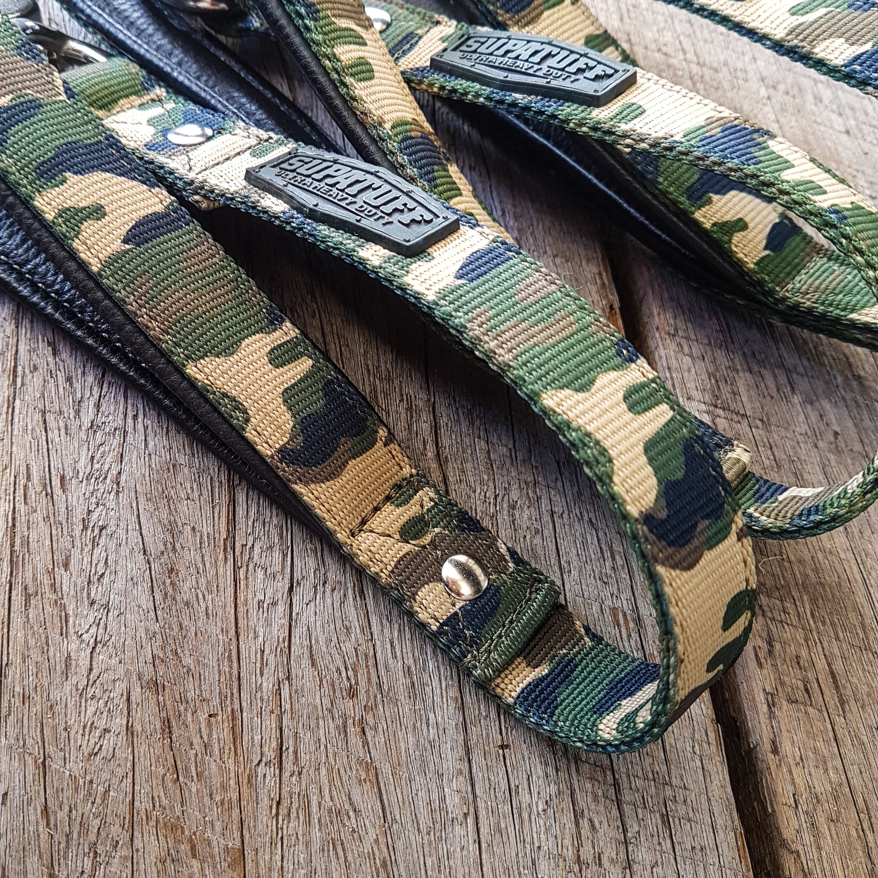 Super strong dog leash. Designed in Australia, stainless steel bullsnap with camo webbing.