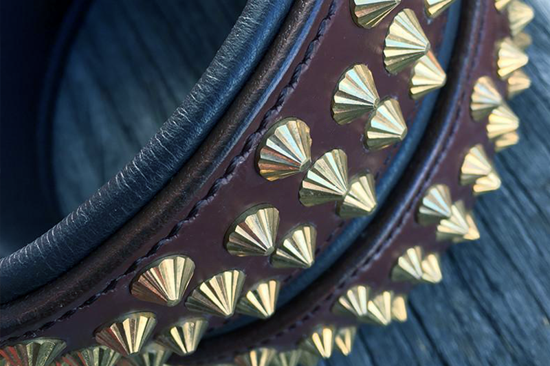 Hand Made Leather Dog Collar - Ruthless Brown &amp; Brass (Wide Fit)