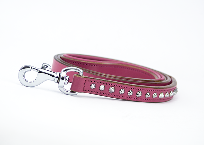 side view of pink Leather Dog Leash