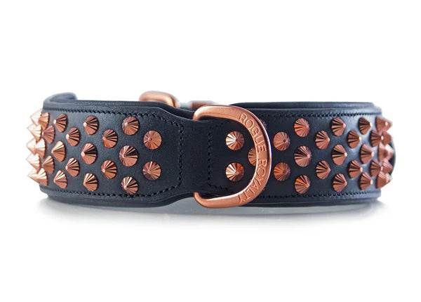 Strong Dog Collars - Rose Gold Studded Leather Dog Collar 