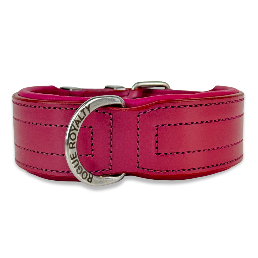 front view pink leather dog collar