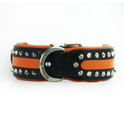 Hand Made Leather Dog Collar - Rogue Rider | Orange & Black