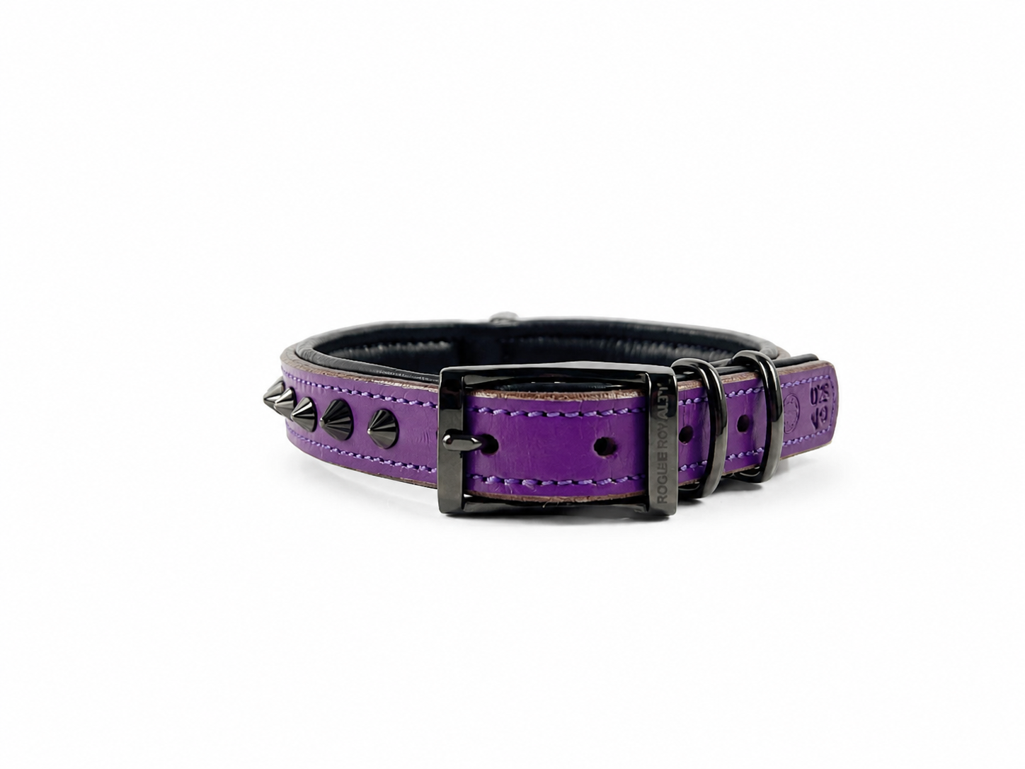 Hand Made Leather Dog Collar - Ruthless Purple & Black (Slim Fit)