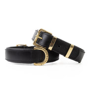 Side view of Classic Brass & Leather dog collars
