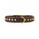 Hand Made Leather Dog Collar - Ruthless Brown & Brass (Slim Fit)