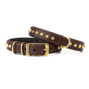 Hand Made Leather Dog Collar - Ruthless Brown & Brass (Slim Fit)