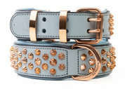 Hand Made Leather Dog Collar - Imperial Baby Blue & Rose Gold (Wide Fit)
