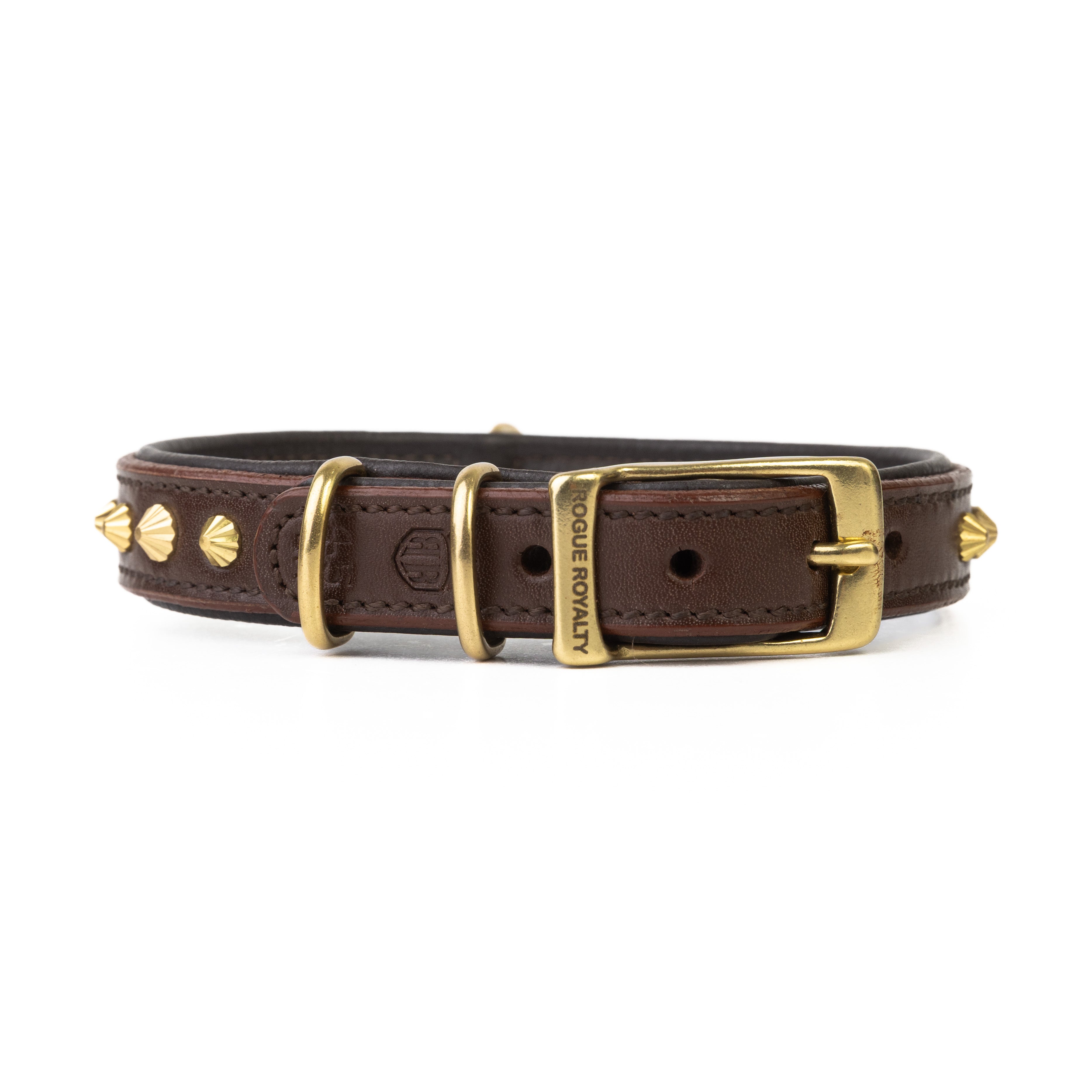 Hand Made Leather Dog Collar - Ruthless Brown & Brass (Slim Fit)