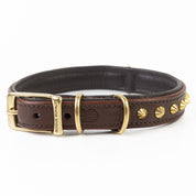 Hand Made Leather Dog Collar - Ruthless Brown & Brass (Slim Fit)