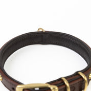 Hand Made Leather Dog Collar - Ruthless Brown & Brass (Slim Fit)
