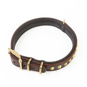 Hand Made Leather Dog Collar - Ruthless Brown & Brass (Slim Fit)