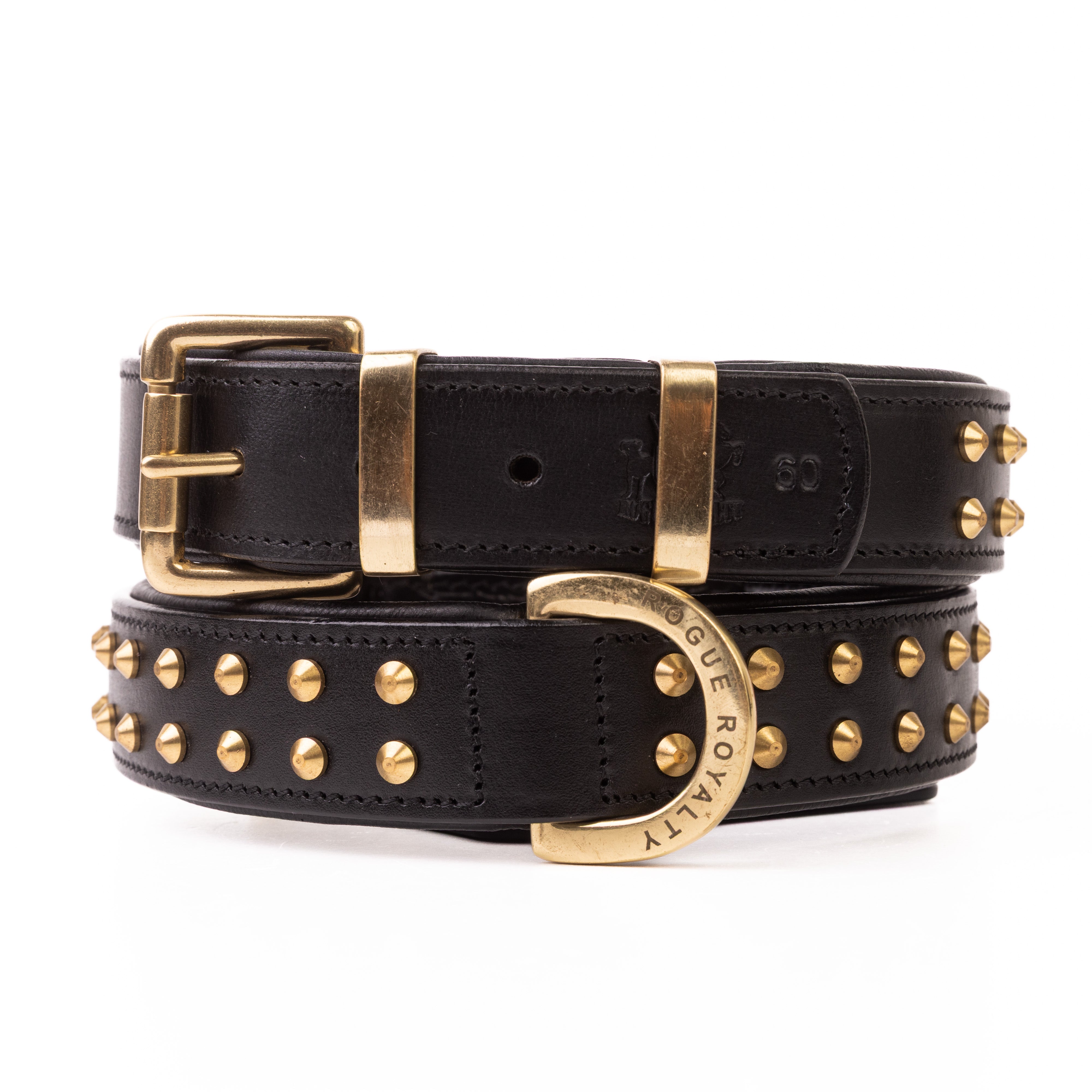 Hand Made Leather Dog Collar- RuffNeck Black & Brass (Regular Fit)