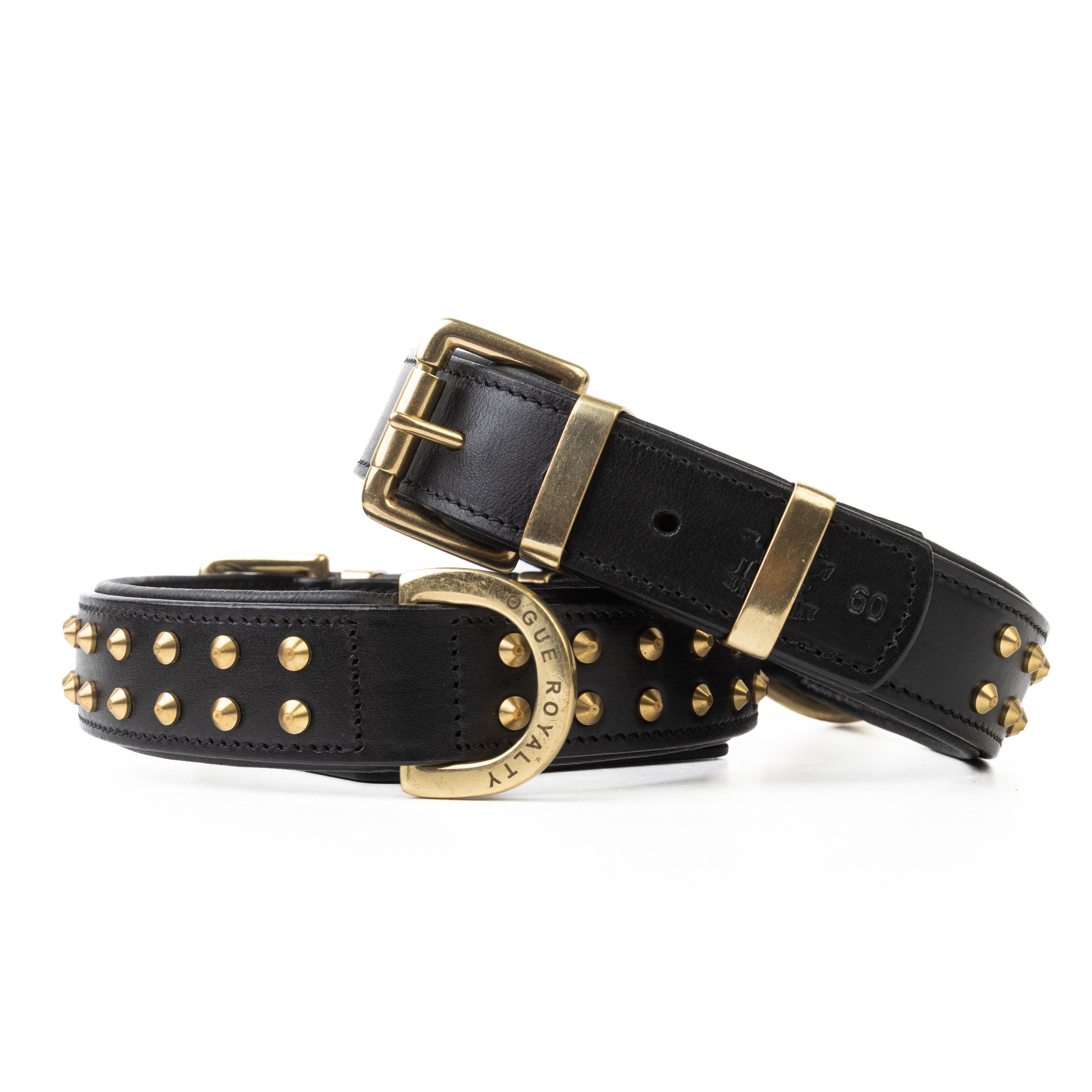 Hand Made Leather Dog Collar- RuffNeck Black & Brass (Regular Fit)