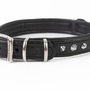 Hand Made Leather Dog Collar - Imperial Black & Chrome (Slim Fit)