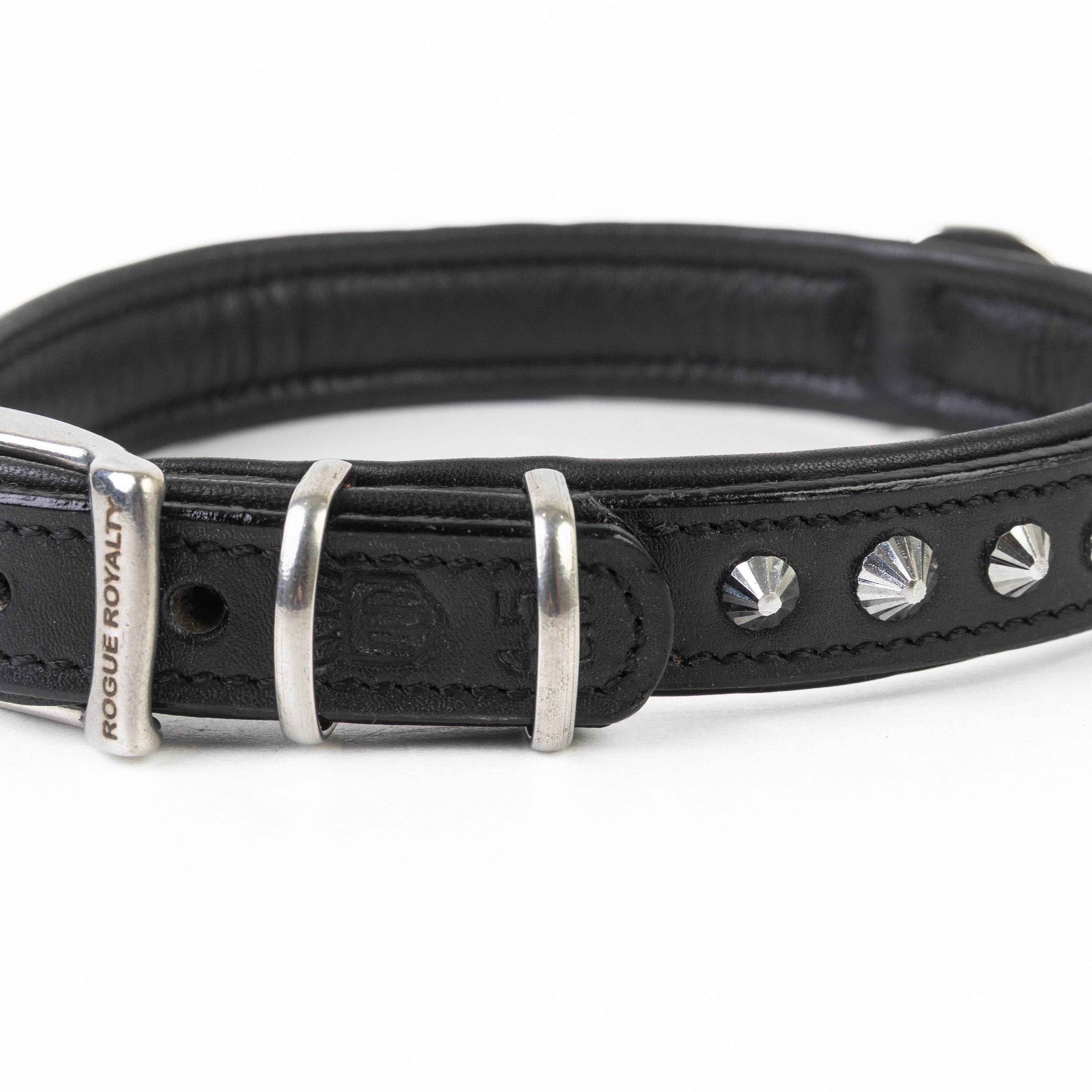 Hand Made Leather Dog Collar - Imperial Black & Chrome (Slim Fit)