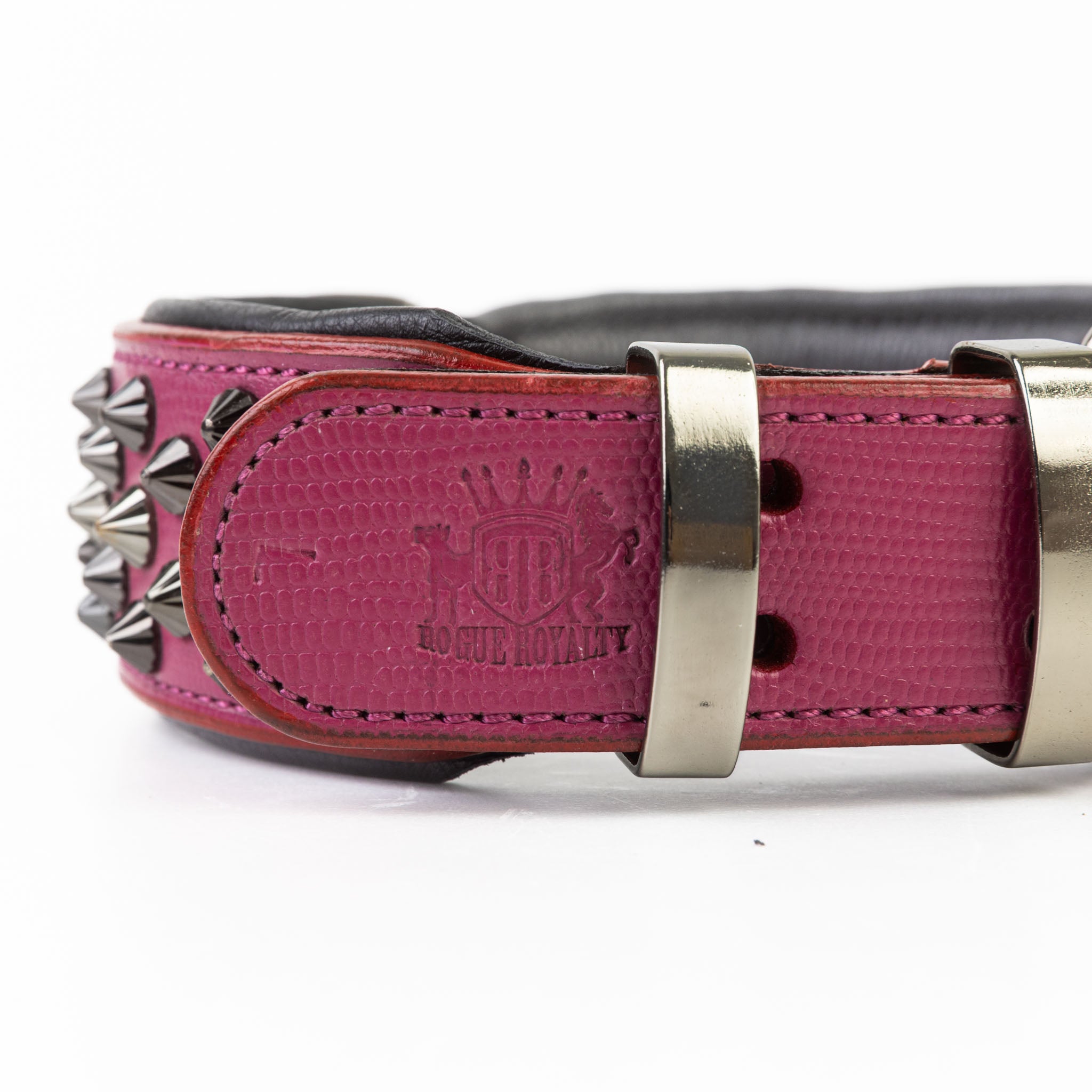 Hand Made Leather Dog Collar - Ruthless Pink & Black (Wide Fit)