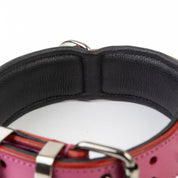 Hand Made Leather Dog Collar - Ruthless Pink & Black (Wide Fit)
