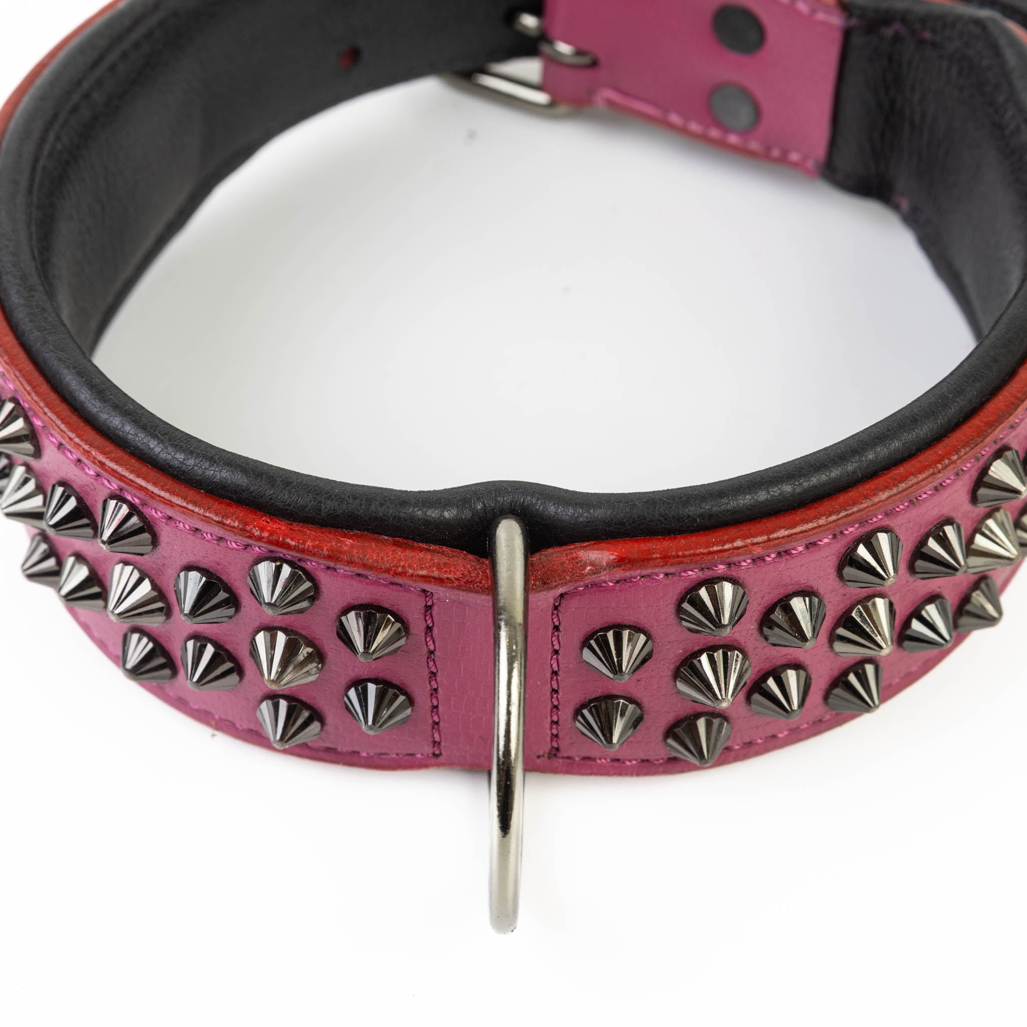 Hand Made Leather Dog Collar - Ruthless Pink & Black (Wide Fit)