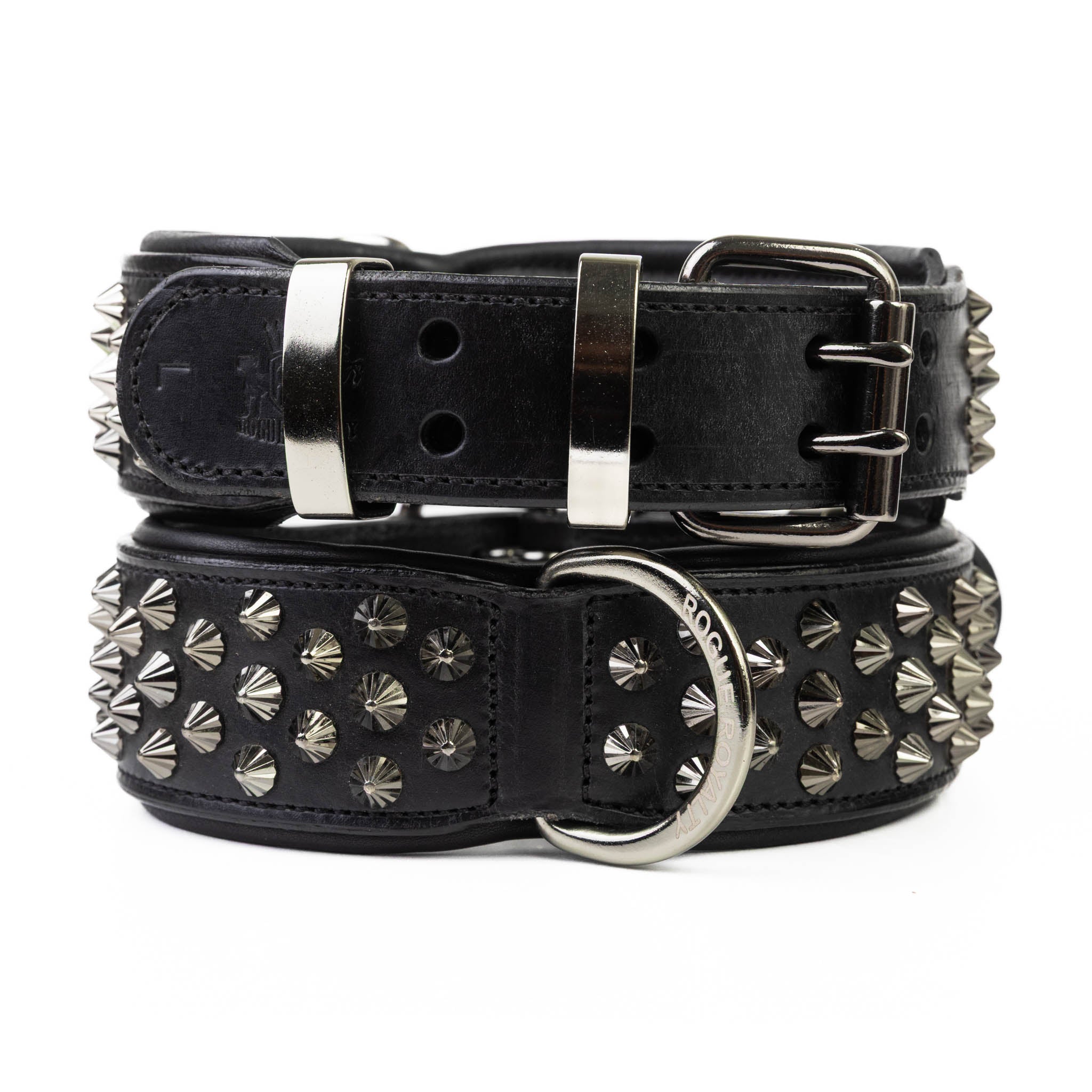 Hand Made Leather Dog Collar - Ruthless Black & Black (Wide Fit)