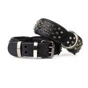 Hand Made Leather Dog Collar - Ruthless Black & Black (Wide Fit)