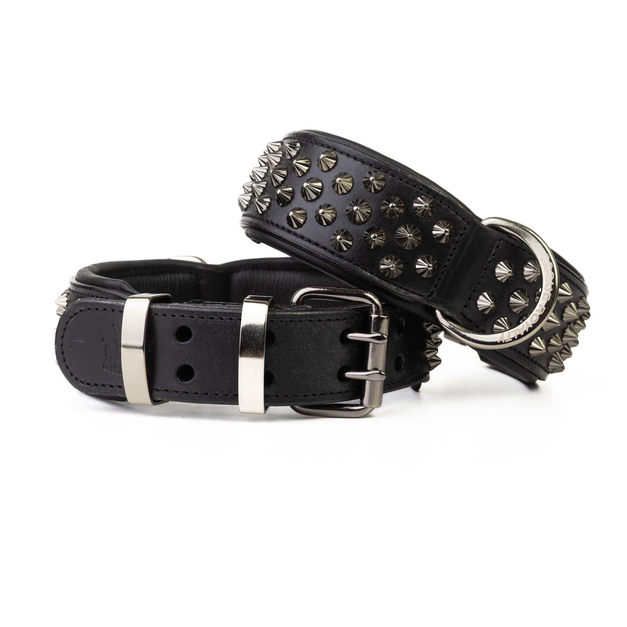 Hand Made Leather Dog Collar - Ruthless Black & Black (Wide Fit)