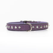 Hand Made Leather Dog Collar - Imperial Purple & Chrome (Slim Fit)