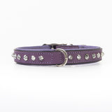 Hand Made Leather Dog Collar - Imperial Purple & Chrome (Slim Fit)