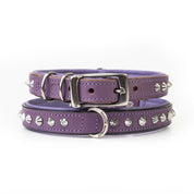 Hand Made Leather Dog Collar - Imperial Purple & Chrome (Slim Fit)