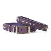 Hand Made Leather Dog Collar - Imperial Purple & Chrome (Slim Fit)