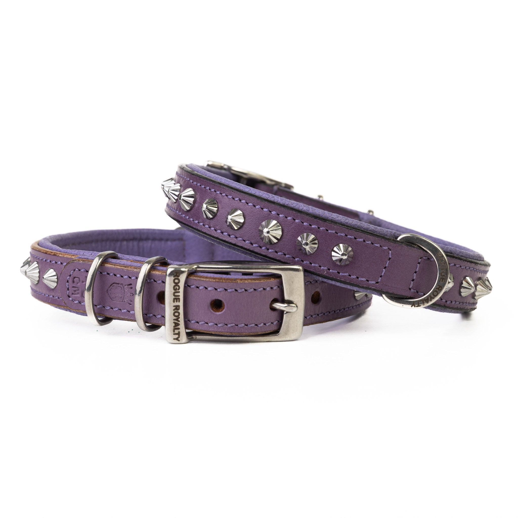 Hand Made Leather Dog Collar - Imperial Purple & Chrome (Slim Fit)