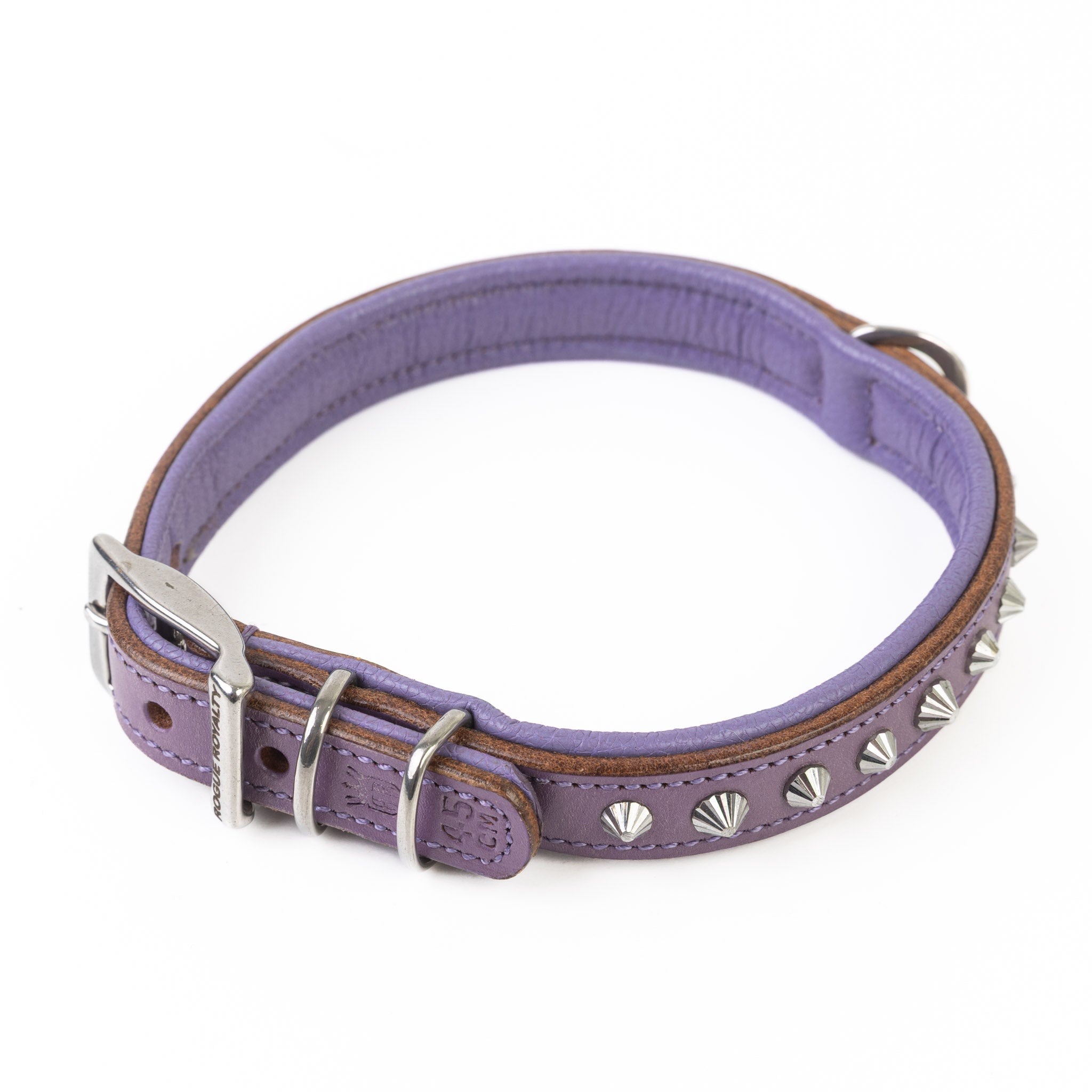 Hand Made Leather Dog Collar - Imperial Purple & Chrome (Slim Fit)