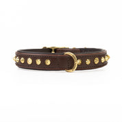 Hand Made Leather Dog Collar - Ruthless Brown & Brass (Slim Fit)