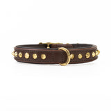 Hand Made Leather Dog Collar - Ruthless Brown & Brass (Slim Fit)