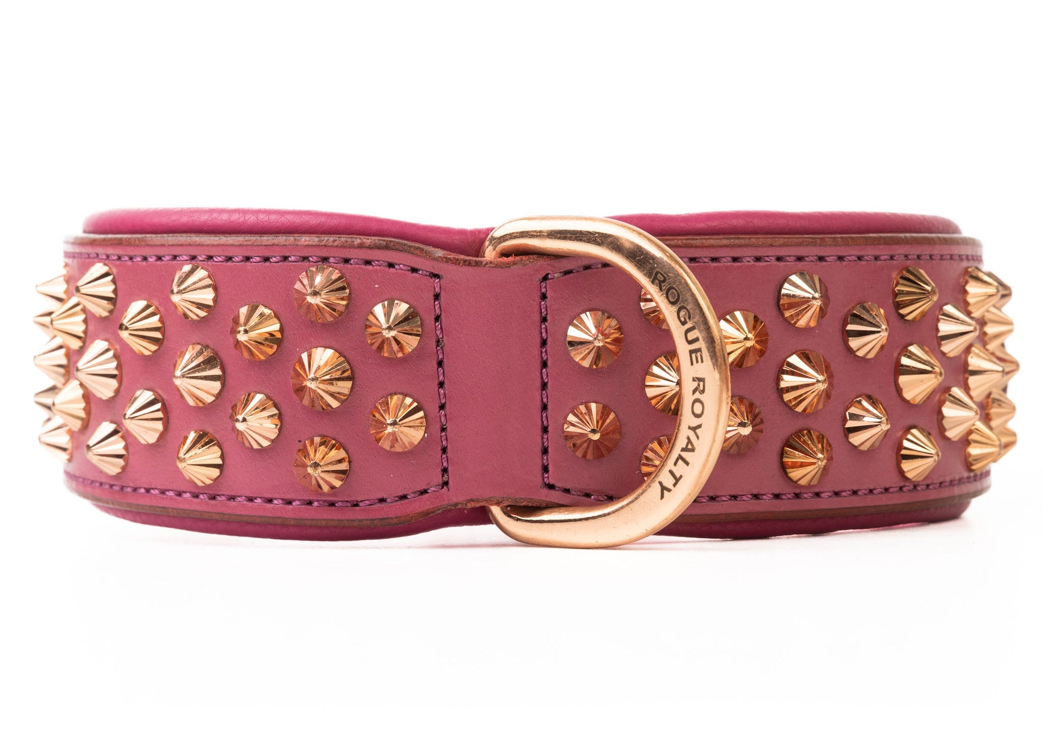 Hand Made Leather Dog Collar - Ruthless Pink & Rose Gold (Wide Fit)