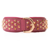 Hand Made Leather Dog Collar - Ruthless Pink & Rose Gold (Wide Fit)