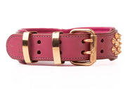 Hand Made Leather Dog Collar - Ruthless Pink & Rose Gold (Wide Fit)