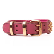 Hand Made Leather Dog Collar - Ruthless Pink & Rose Gold (Wide Fit)