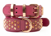 Hand Made Leather Dog Collar - Ruthless Pink & Rose Gold (Wide Fit)