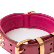 Hand Made Leather Dog Collar - Ruthless Pink & Rose Gold (Wide Fit)