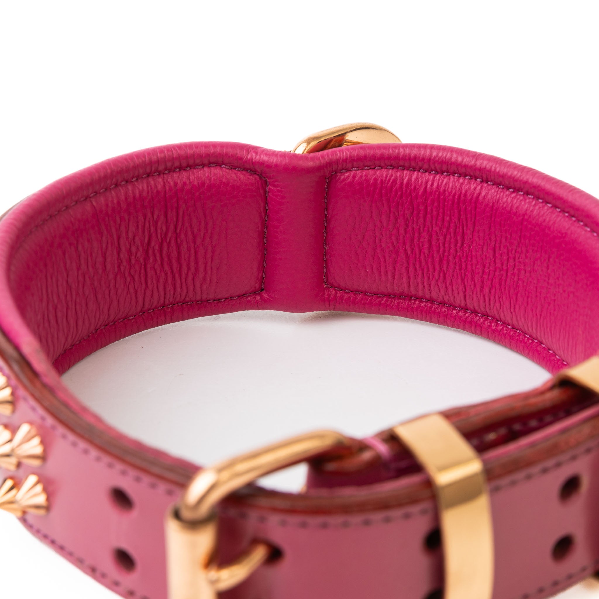Hand Made Leather Dog Collar - Ruthless Pink & Rose Gold (Wide Fit)