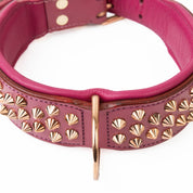 Hand Made Leather Dog Collar - Ruthless Pink & Rose Gold (Wide Fit)