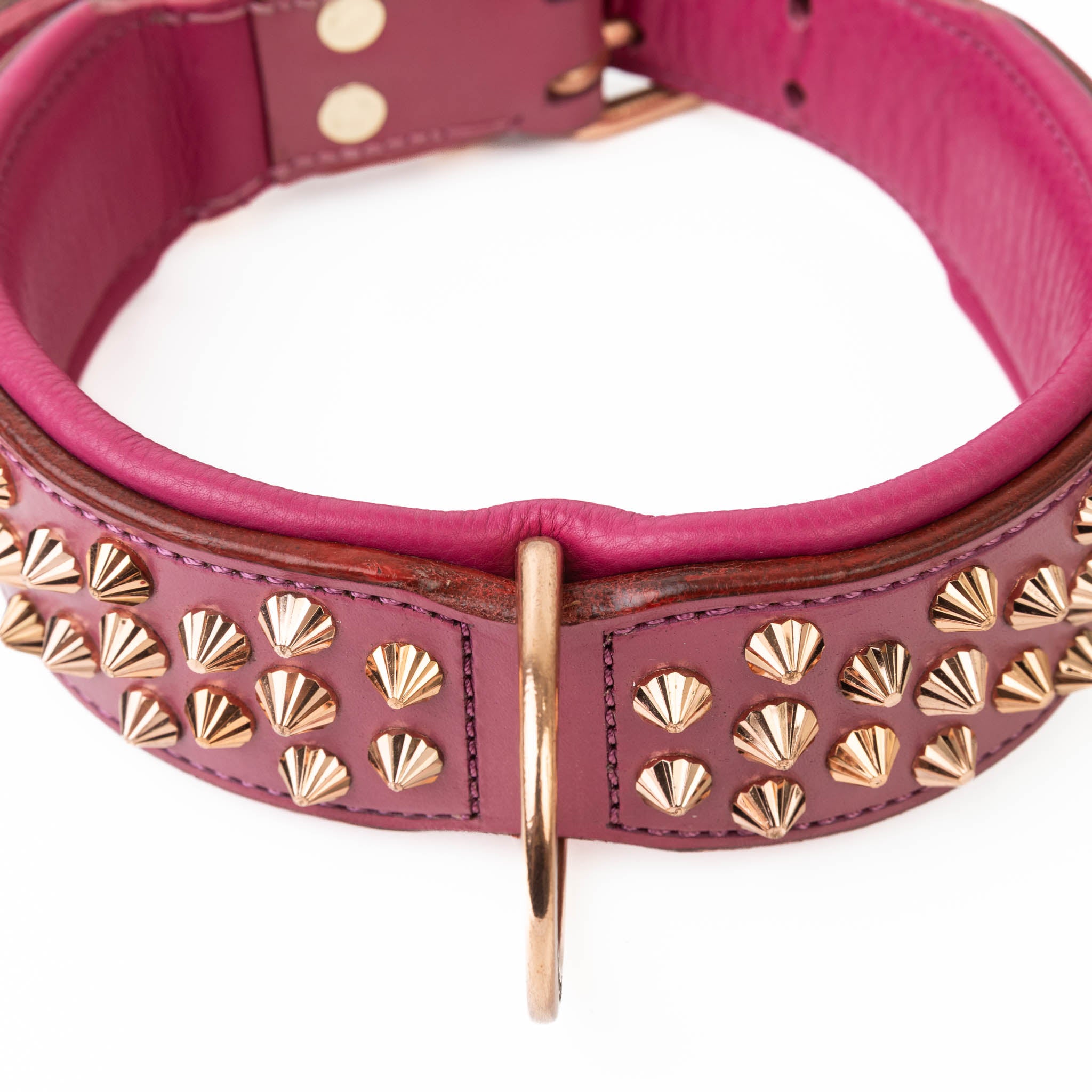 Hand Made Leather Dog Collar - Ruthless Pink & Rose Gold (Wide Fit)