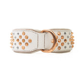 Hand Made Leather Dog Collar - ICED OUT ROSE GOLD (Wide Fit)