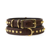 Hand Made Leather Dog Collar - Ruthless Brown & Brass (Slim Fit)