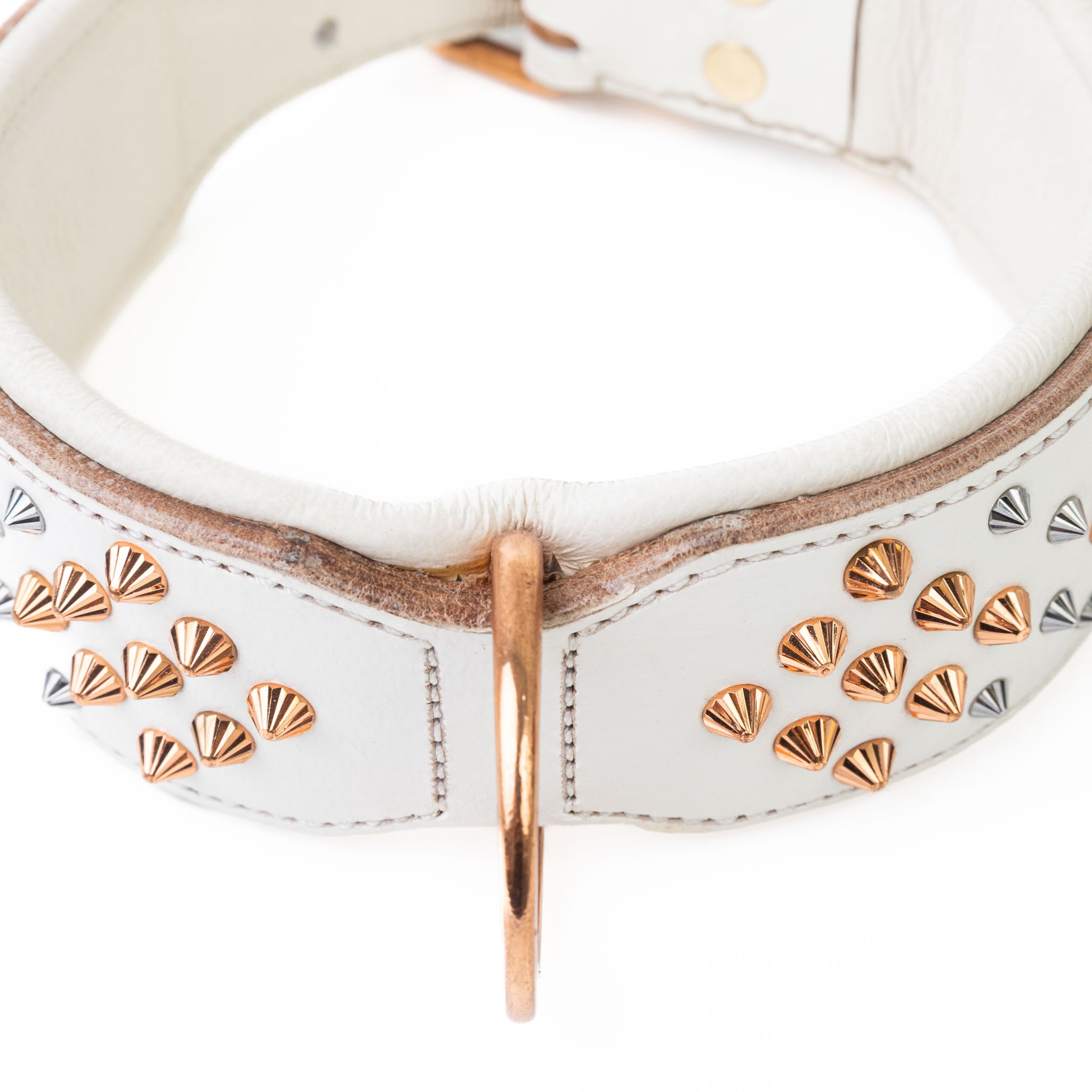 Hand Made Leather Dog Collar - ICED OUT ROSE GOLD (Wide Fit)
