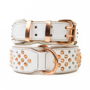 Hand Made Leather Dog Collar - ICED OUT ROSE GOLD (Wide Fit)