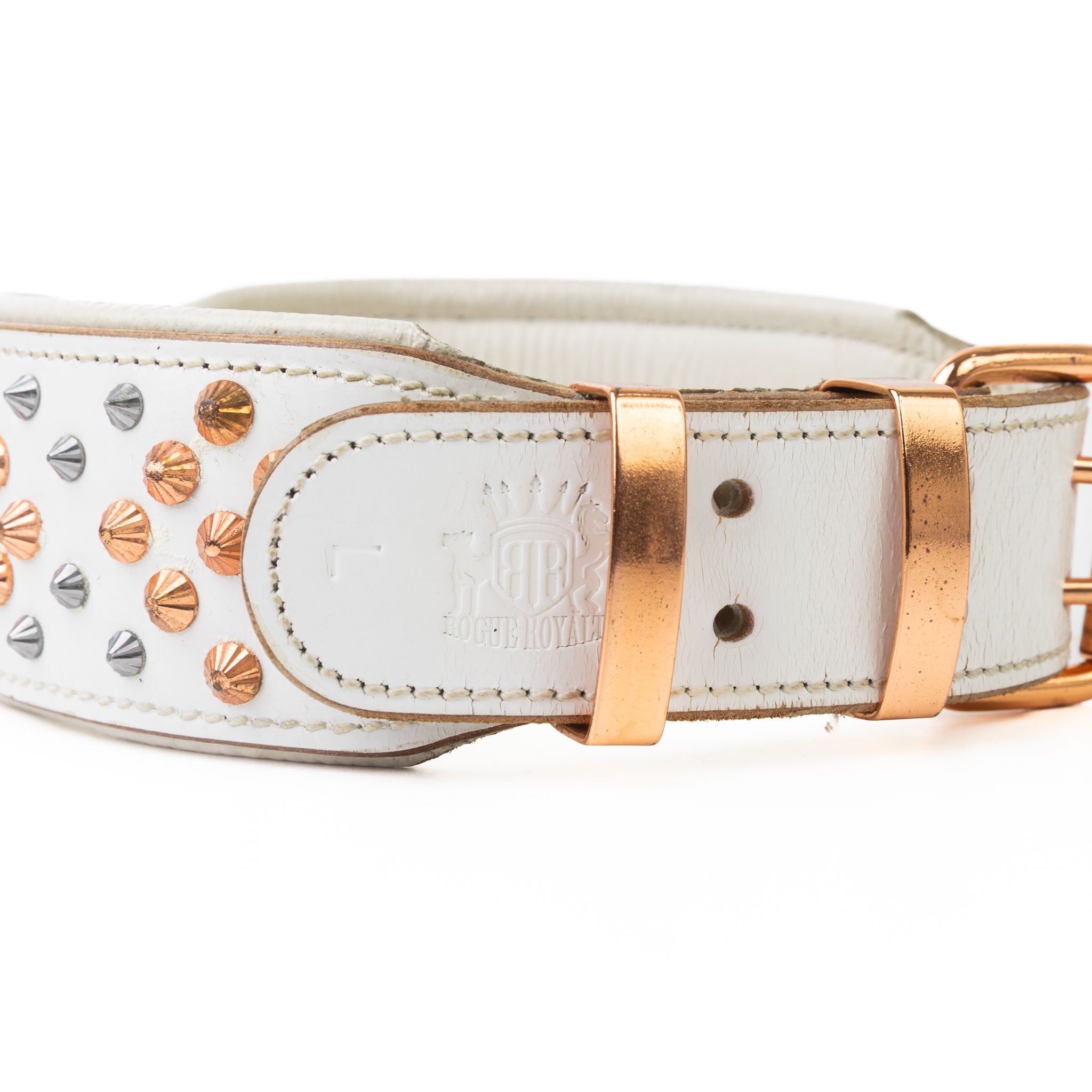 Hand Made Leather Dog Collar - ICED OUT ROSE GOLD (Wide Fit)