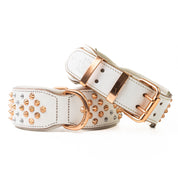Hand Made Leather Dog Collar - ICED OUT ROSE GOLD (Wide Fit)