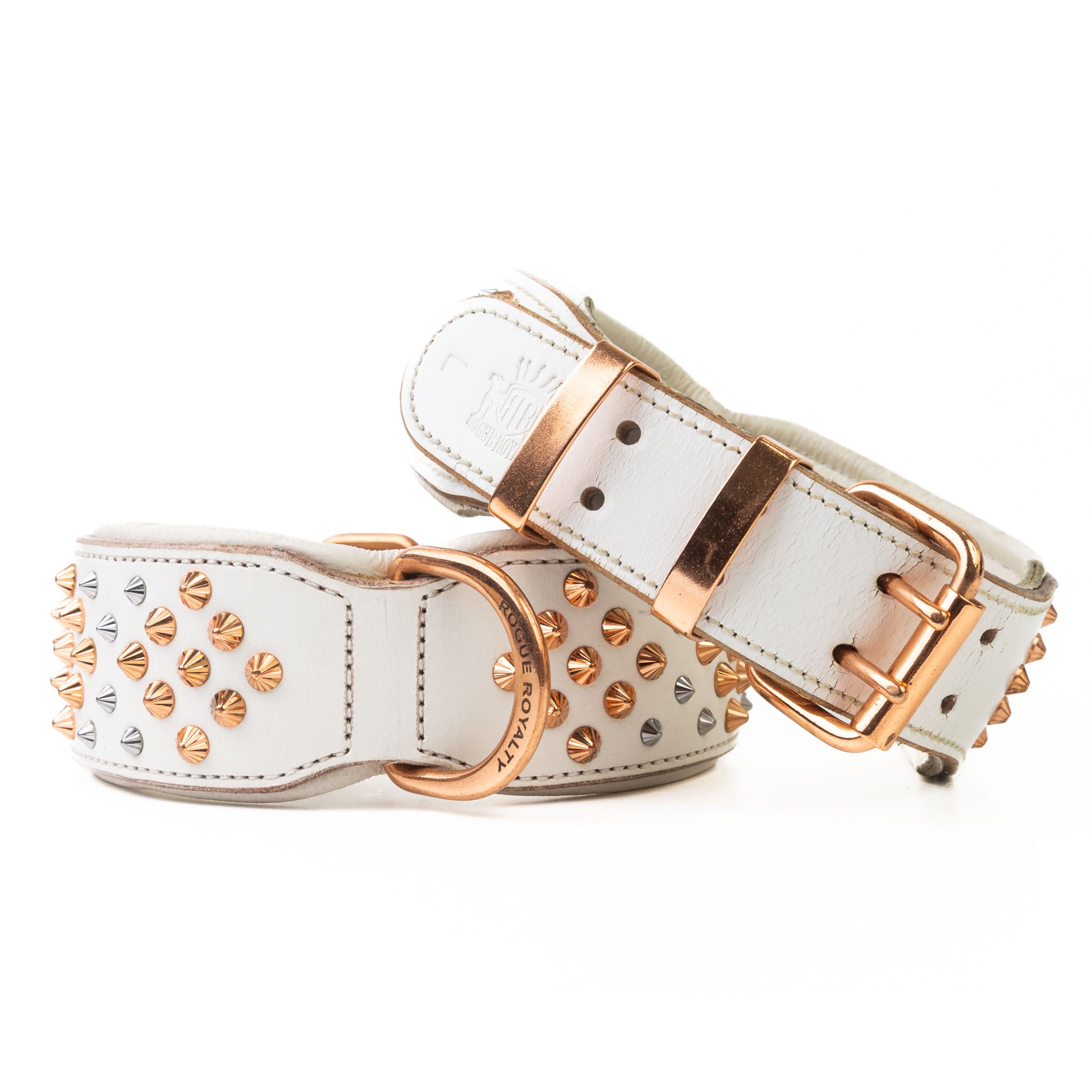 Hand Made Leather Dog Collar - ICED OUT ROSE GOLD (Wide Fit)