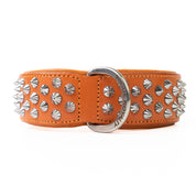 Hand Made Leather Dog Collar - Imperial Orange & Chrome (Wide Fit)